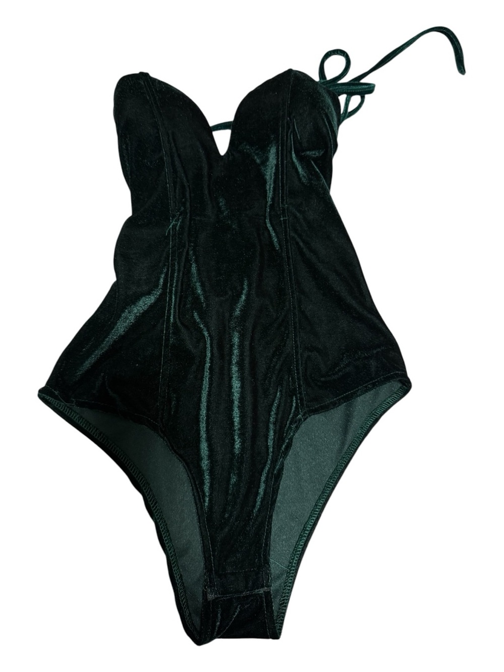 Strapless Velvet Bustier Bodysuit in Deep Green - Picture 4 of 5
